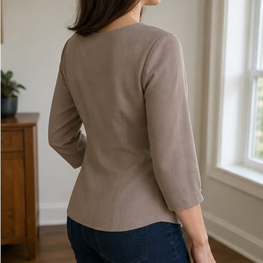 Taupe Ruffle Blouse - Picture 3 of 6